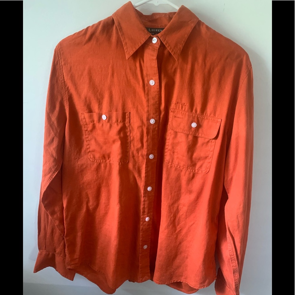 Black Label Ralph Lauren Orange 100% Linen  Sz M